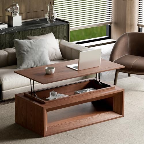 43.3'' Lift Top Coffee Table with Storage, Mid Century Modern Wood Rectangle Coffee Table with Floating Tabletop,Coffee Table with Lifting Top for Living Room,Apartment Home Office, Walnut