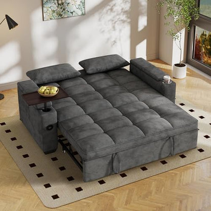 65'' Sleeper Sofa Pull Out Couches with Cup Holder for Apartments