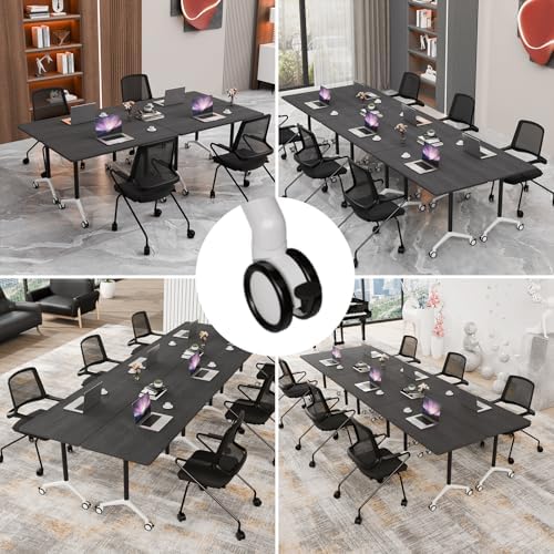 Conference Table, Folding Conference Room Tables on Wheels, Modern Meeting Seminar Table Computer Desk, Boardroom Desk for Office Meeting Conference Room,White,8 Pack 63inch