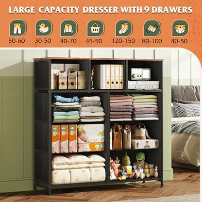 WLIVE Tall Dresser for Bedroom, 9 Drawer Chest of Drawers, Pattern