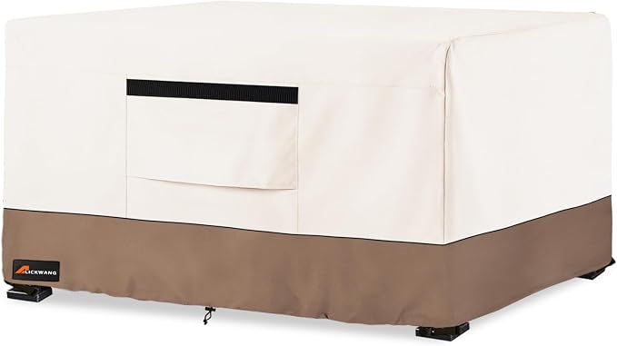 Fire Pit Cover Rectangular, Outdoor Heavy Duty 600D 100% Waterproof Tear-Resistant 44 Inch Fire Table Cover Rectangle, Patio Gas Fire Pit Table Covers, Beige 44" L x 28" W x 24" H