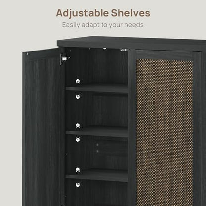 SICOTAS 65.6" Wide Rattan Shoe Storage Cabinet for Entryway with Doors