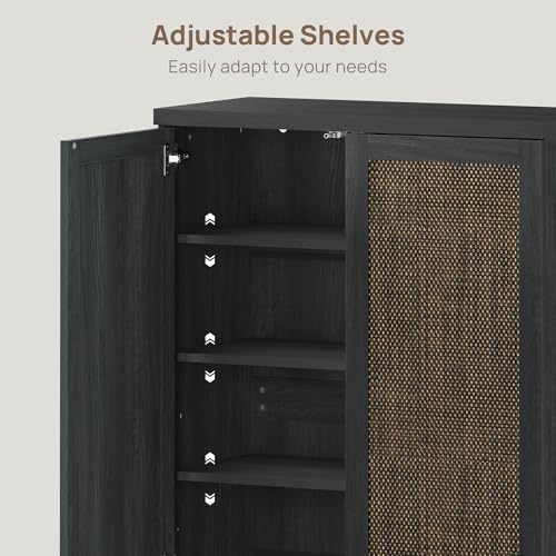 SICOTAS 96.8" Wide Tall Rattan Shoe Storage Cabinet for Entryway with Doors