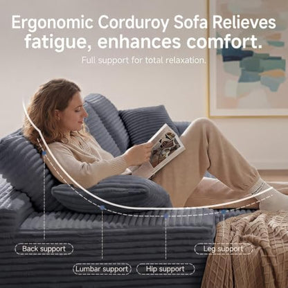 94.5'' Grey Oversized Sectional Boneless Couch with Left Face Chaise.