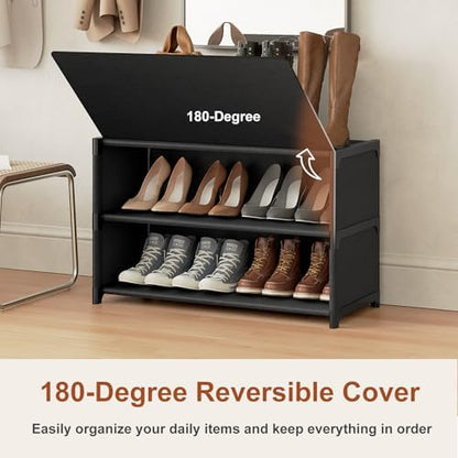 3 Tier Shoe Cabinet with Door, 12-Pair Storage, Black