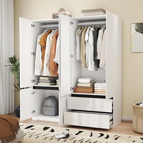 White Armoire Wardrobe Closet with 2 Drawers: 75" H x 63" W