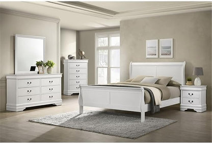 Pemberly Row 5 Piece Eastern King Bedroom Set, Solid and Engineered Wood, White Finish, Includes Bed, Nightstand, Dresser, Chest, Mirror, Transitional Design with Storage, Complete Bedroom Furniture