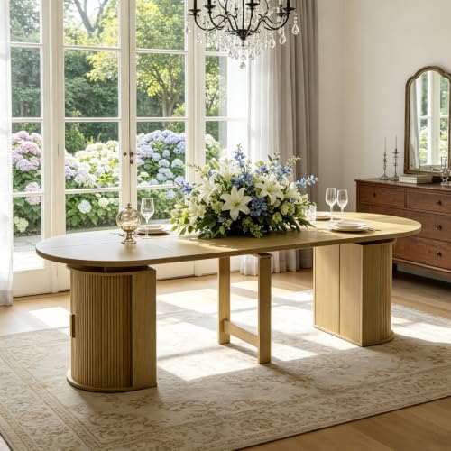 47in-118 in Extendable Dining Table for 4-12, Oval Expandable Kitchen Table