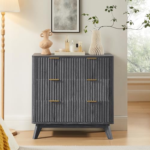 T4TREAM 32" Fluted 3 Drawer Dresser for Bedroom, Dark Alder