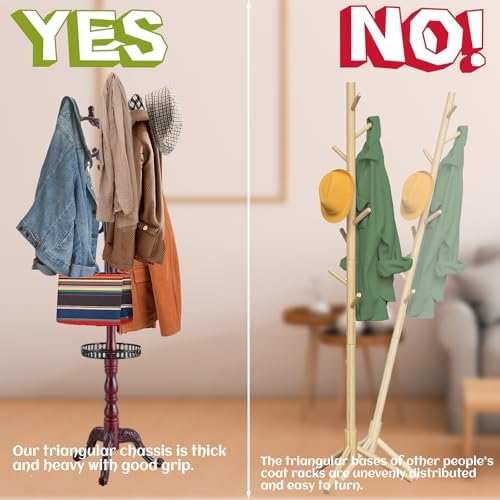 73 in Wood Coat Rack, Coat Rack Freestanding with Stable Round Base, Adjustable Height Tree Coat Racks Stand for Home Bedroom Office Hallway Entryway (Rosewood Tray)