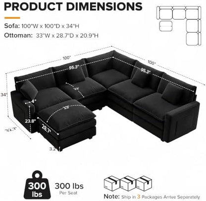Modular Sectional Sofa with Ottoman & Corner Section, Comfy Cloud Couch
