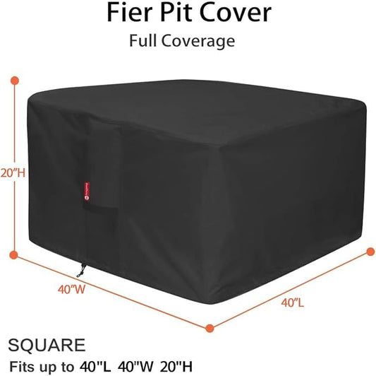 SheeChung Fire Pit Cover Square 40"L x 40"W x 20"H,Heavy Duty 600D Fire Table Covers for Outside Gas Propane Fireplace,Waterproof Outdoor Firepit Covers,All Weather Resistant