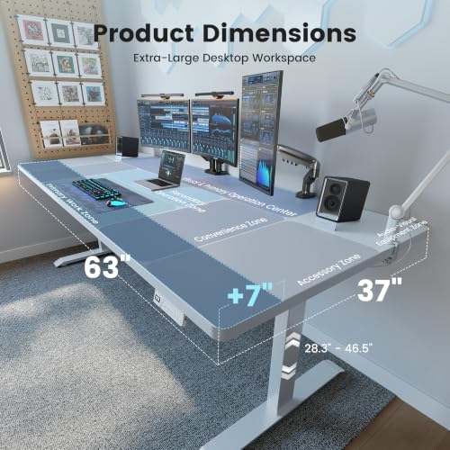 FEZIBO 63 x 37 Inch Large Electric Standing Desk 1" Thick Desktop, White