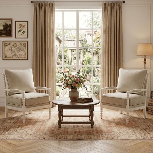 DUHOME Linen Fabric Spindle Accent Chair with Wood Frame,Leisure Armchair