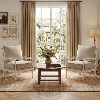 DUHOME Linen Fabric Spindle Accent Chair with Wood Frame,Leisure Armchair