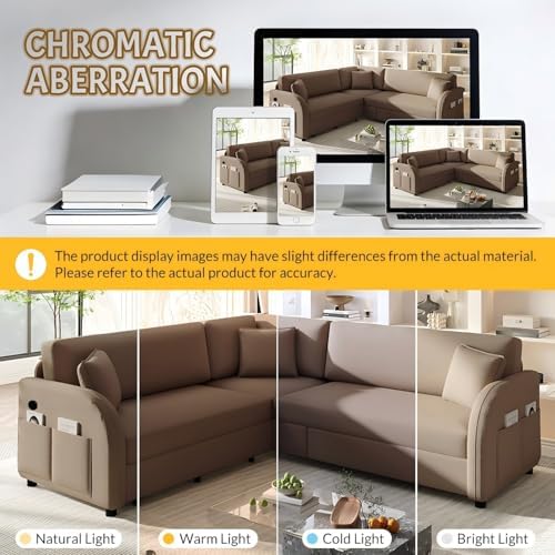 HANXIN 85.1" L-Shaped Sofa Couch with Pull Out Bed, Oversize Convertible Sectional Sleeper Sofa with Side Pocket & USB Port, 5 Seat Sherpa Fleece Upholstered Couches for Living Room(Brown)