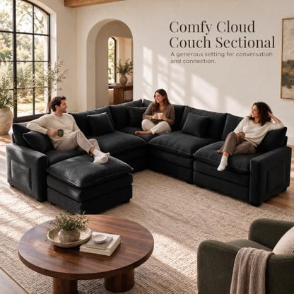 Oversized Cloud Couch Sectional, Corner Modular Sectional Sofa with Ottoman