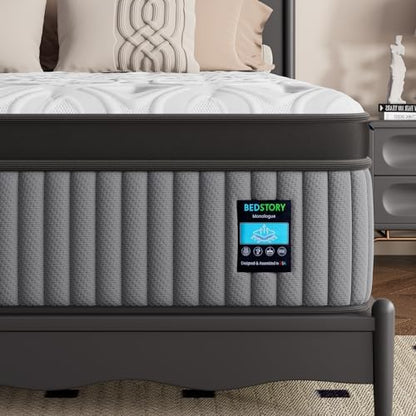 BedStory Firm King Mattress 14 Inch, Cooling Hybrid King Mattresses for 7-Zone Pain Relief, Fiberglass Free, CertiPUR-US Certified, 365-Night Trial