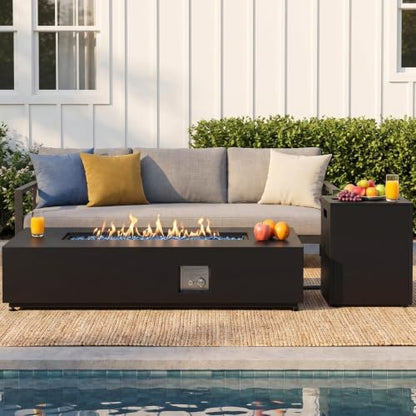 TLGREEN 56" Rectangle Propane Fire Pit Table with Tank Table, 50,000 BTU