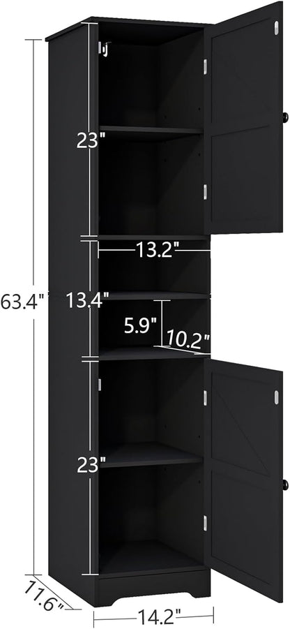 Viaozutis Tall Bathroom Storage Cabinet, Slim Freestanding Cabinet with Adjustable Shelves, Vertical Storage Organizer for Small Bathrooms, Toilet Paper & Daily Essentials Storage Black