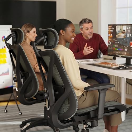 ELABEST Ergonomic Office Chair with 3D Headrest, T23 High Back Mesh Desk Chair with Adjustment Lumbar Support & 3D Armrests, Chair, Big and Tall Swivel Computer Chair for Home Office, Gaming
