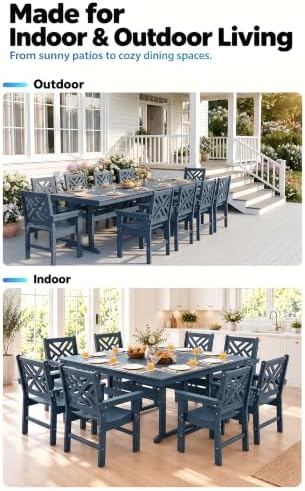 10 Piece HDPE Outdoor Dining Set for 8, Patio HDPE Furniture Set with 2 Table and Umbrella Hole, Outdoor Table and Chairs for Garden, Poolside, Backyard, Deck