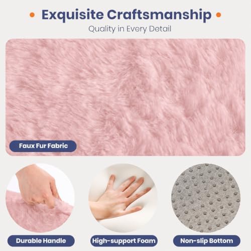 Convertible Folding Sofa Bed, 2 in 1 Portable Floor Couch & Foam Mattress with Handle, Space-Saving Faux Fur Futon Chair for Living Room, Bedroom, Guest Room (Loveseat, Pink)