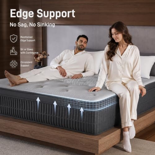 King Size Mattress, 14 Inch King Hybrid Mattresses in a Box, Premium Foam and Pocketed Coil, Medium Feel & Edge Support, Pressure Relief (King, 14 in)