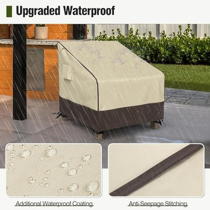 MR. COVER Patio Chair Covers Waterproof, Outdoor Furniture Covers for Rocking Chair, Heavy Duty Anti UV Chair Cover, Fits up to 40"W x 40"D x 35"H, Air Vent and Handles Included, Brown & Khaki, 2 Pack