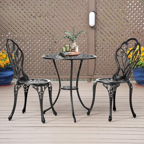 lapday Outdoor Patio Set with 1 Table & 2 Chairs,for Living Room,Dining Room,Bedroom,Study(23.6 "x 23.6"x 26"). (Black)
