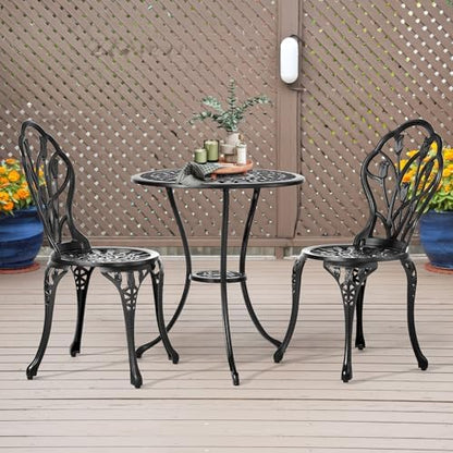 lapday Outdoor Patio Set with 1 Table & 2 Chairs,for Living Room,Dining Room,Bedroom,Study(23.6 "x 23.6"x 26"). (Black)