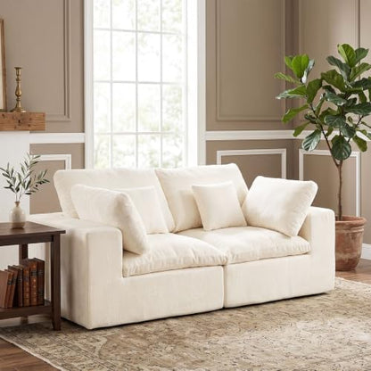 82" Oversized Loveseat Sofa,Deep Seat Boneless Sectional Couch, Modern Cloud Modular Sectional Sofa,Cloud Sectional Couch for Living Room,No Assembly,Chenille Beige