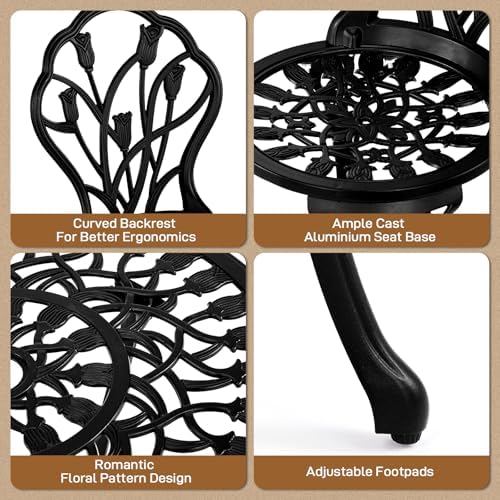 lapday Outdoor Patio Set with 1 Table & 2 Chairs,for Living Room,Dining Room,Bedroom,Study(23.6 "x 23.6"x 26"). (Black)