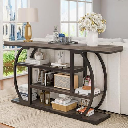 63In Narrow Console Table, 4‑Tier Entryway Table with Storage, Gray
