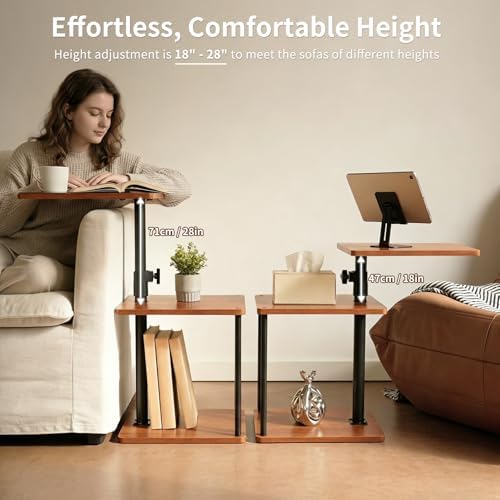 Rolling Side Table with Wheels, End Table, Natural Solid Wood