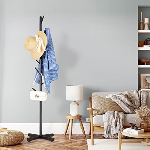 ZOZOE Coat Rack with 8 Hooks, Black Adjustable Coat Rack Stand