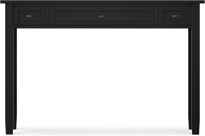 SIMPLIHOME Warm Shaker Desk - 48 inch Wide Solid Wood Writing Desk in Black, Transitional Home Office Computer Desk for Living Room with Keyboard Tray, 2 Drawers and Storage