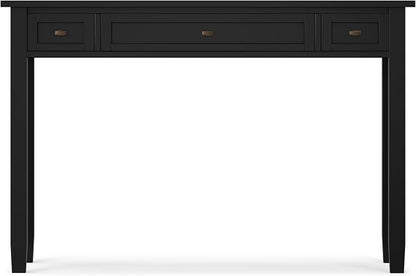 SIMPLIHOME Warm Shaker Desk - 48 inch Wide Solid Wood Writing Desk in Black, Transitional Home Office Computer Desk for Living Room with Keyboard Tray, 2 Drawers and Storage