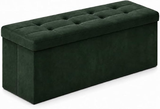 ALASDO 43 Inch Folding Storage Ottoman Bench with Hidden Storage, Velvet Storage Ottoman Foot Rest Stool, End of Bed Bench for Bedroom, Living Room, Entryway and Closet, Dark Green