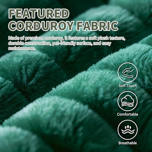 57" Loveseat Sofa, Mid Century Modern Corduroy Couch with Thick Cushion, 2 Seater Small Sofa for Living Room Bedroom Apartment Office, Dark Green