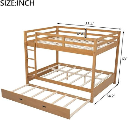 Merax Queen Size Bed with Trundle - Space-Saving Solid Wood Frame, Built-in Safety Rails and Ladderm, Wood