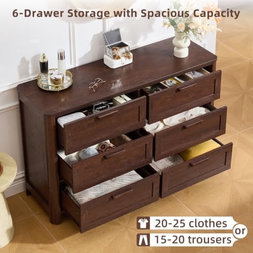 Joaxswe Farmhouse 6 Drawer Dresser for Bedroom, Walnut