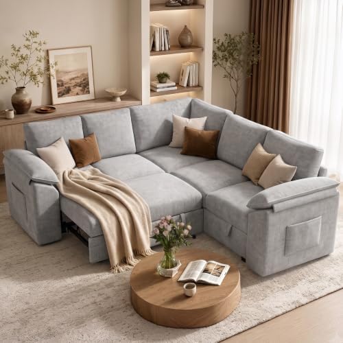 Modular Sectional Sofa with Pull Out Bed, L Shaped Sectional Couches