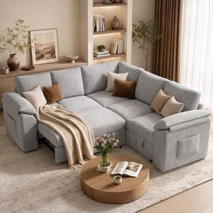 Modular Sectional Sofa with Pull Out Bed, L Shaped Sectional Couches