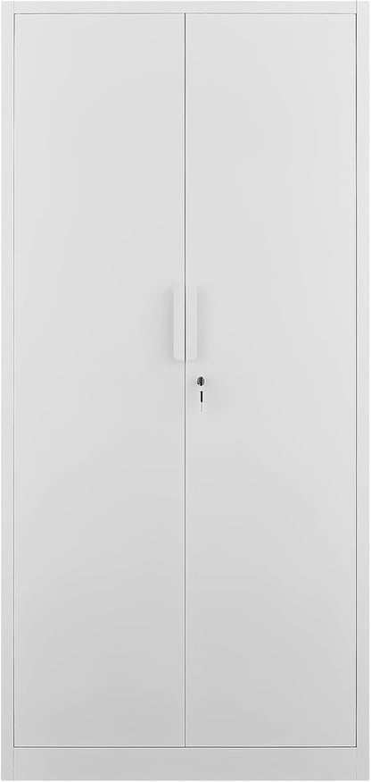 Metal Garage Storage Cabinet with Lock, 72" Tall Steel Storage Locker with 4 Adjustable Shelves, Heavy Duty Metal Cabinet for Garage, Office, Home, White