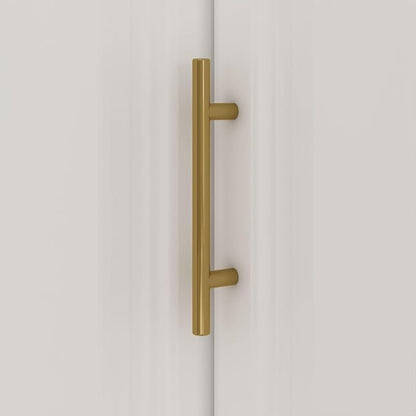 MOUMON L-Shaped 4 Door Wardrobe Closet with Shelves, Armoire Wardrobe Closet with Hanging Rod, Top Cube Storage, White and Gold 35.4”W x 35.4”D x 94.7”H