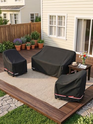 Bitubi Outdoor Waterproof 3-Piece Patio Furniture Covers Set, Black