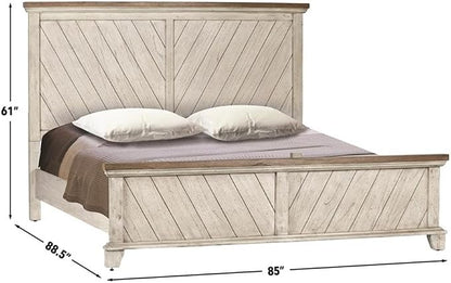 Pemberly Row Contemporary 4-Piece King Bedroom Set, Engineered Wood with Mindi Veneers, Gray Finish, Chevron Pattern, Includes Bed, Dresser, Mirror, Nightstand, Rustic Farmhouse Style