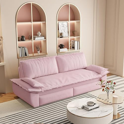 73.2" Sofa Bed Queen, 3-in-1 Pull Out Sofa Bed with Pillow Armrest, Modern Velvet Convertible Sleeper Futon Sofa for Living Room Small Space, Apartment, Bedroom, Pink