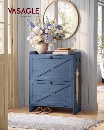 VASAGLE Narrow Shoe Storage Cabinet Organizer with 2 Flip Drawers
